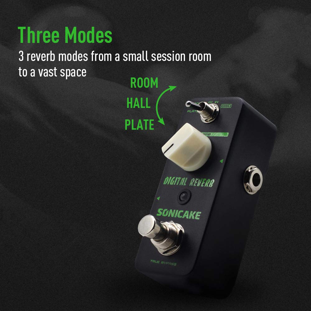 SONICAKE Reverb Guitar Pedal 3 Modes Room Hall Plate Guitar Effects Pedal Digital Reverb True Bypass