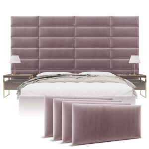 Vänt Upholstered Wall Panels - Queen/Full Size Wall Mounted Headboards - Velvet Dusty Rose - Set of 4 Panels (Each Individual Panel 30"x11.5")