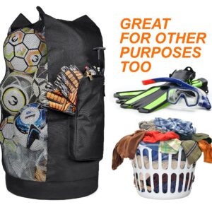 Fitdom Heavy Duty XL Soccer Mesh Equipment Ball Bag w/Adjustable Shoulder Strap Design for Coach. with an Over-Sized Front Pocket for Sporting Accessories. Best for All Outdoor & Water Gears