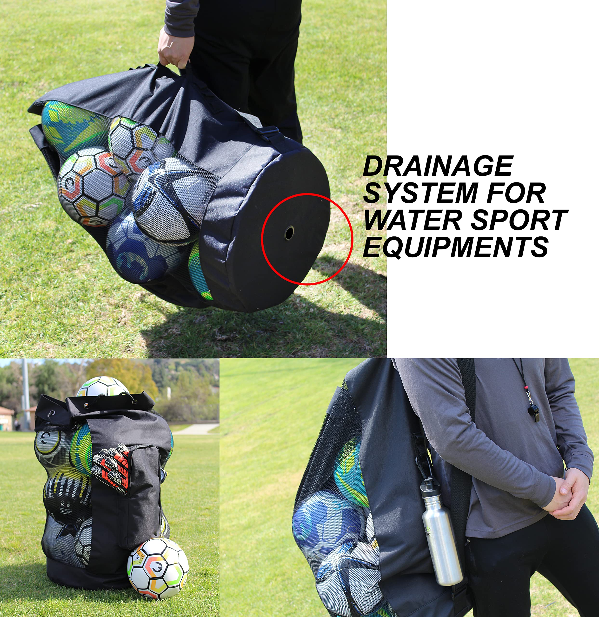 Fitdom Heavy Duty XL Soccer Mesh Equipment Ball Bag w/Adjustable Shoulder Strap Design for Coach. with an Over-Sized Front Pocket for Sporting Accessories. Best for All Outdoor & Water Gears