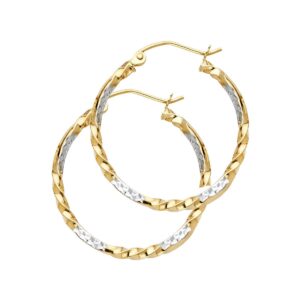 14k yellow white curled hoop earrings - (diameter - 20 mm)