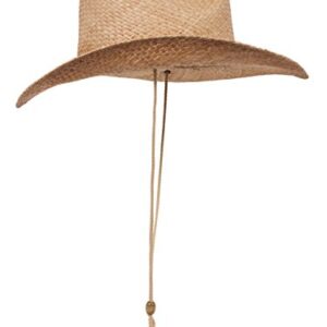 TOP HEADWEAR Outback Women's Cowboy Hat Tea Stained Shapeable Raffia Straw, Tan