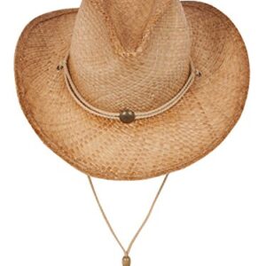 TOP HEADWEAR Outback Women's Cowboy Hat Tea Stained Shapeable Raffia Straw, Tan