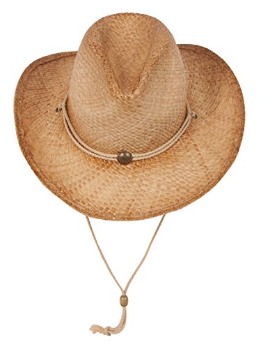 TOP HEADWEAR Outback Women's Cowboy Hat Tea Stained Shapeable Raffia Straw, Tan