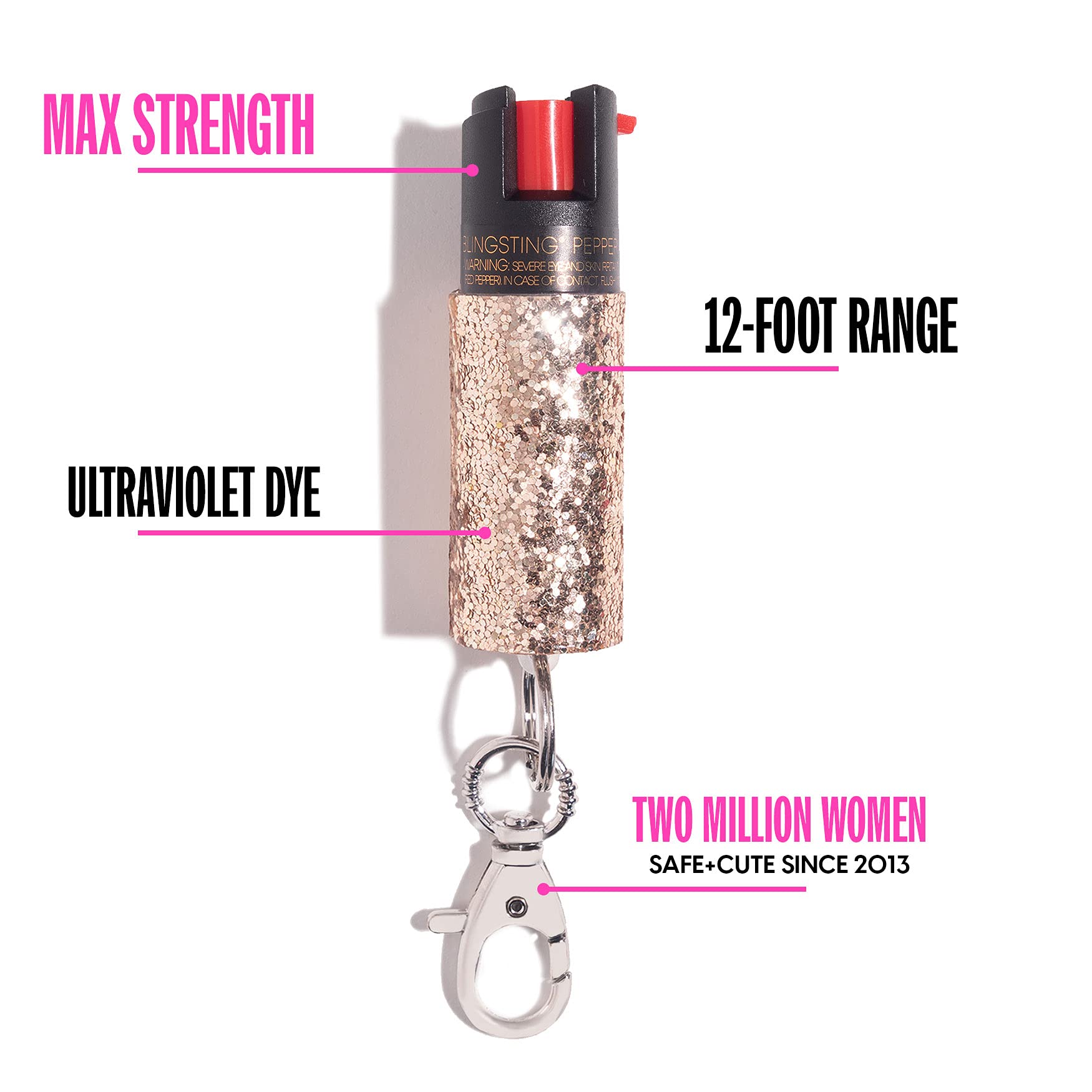 super-cute Self Defense Kit - Professional Grade, Maximum Strength Pepper Spray with UV Marking Dye & Personal Safety Alarm - Pink & Rose Gold