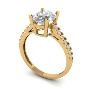 Clara Pucci 2.21 Carat Oval Cut Clear Simulated Diamond 14K Yellow Gold Solitaire with Accents Engagement Promise Bridal Ring Size 3.5