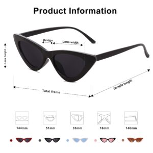 SOJOS Retro Vintage Narrow Cat Eye Sunglasses for Women Clout Goggles Plastic Frame SJ2044 with Black Frame/Grey Lens