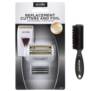 andis pro shaver no.17155 replacement titanium foil assembly and inner cutters, with a bonus beauwis blade brush