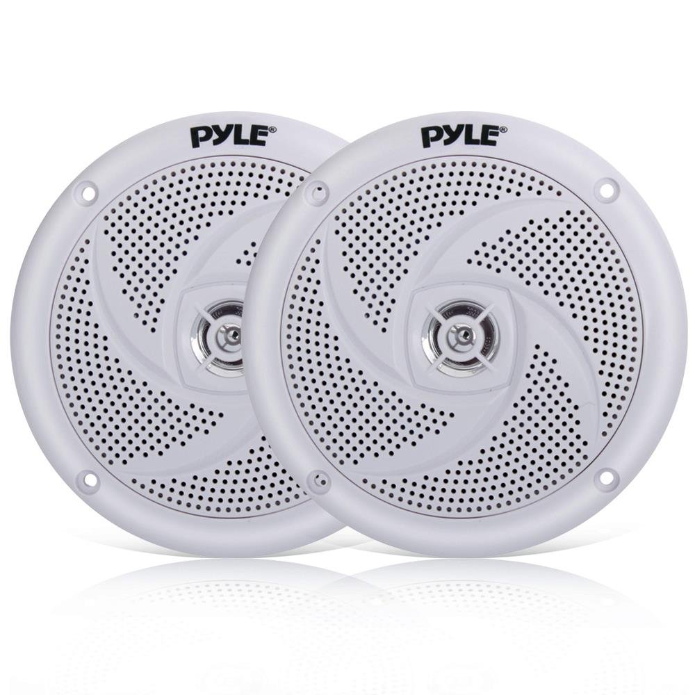 Pyle Marine Speakers - 5.25 Inch 2 Way Waterproof and Weather Resistant Outdoor Audio Stereo Sound System with 180 Watt Power and Low Profile Slim Style - 1 Pair - PLMRS5W (White)