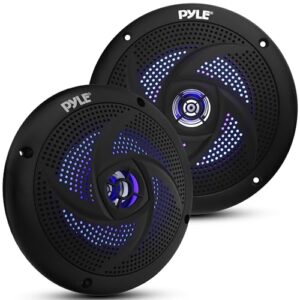 pyle marine waterproof speakers 6.5” - low profile slim style wakeboard tower and weather resistant outdoor audio stereo sound system with led lights and 240 watt power - 1 pair in black - plmrs63bl