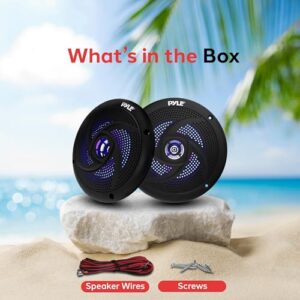 Pyle Marine Waterproof Speakers 6.5” - Low Profile Slim Style Wakeboard Tower and Weather Resistant Outdoor Audio Stereo Sound System with LED Lights and 240 Watt Power - 1 Pair in Black - PLMRS63BL