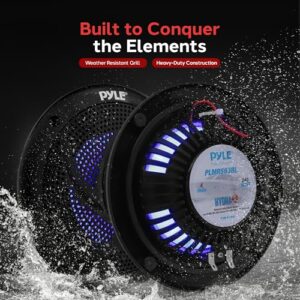 Pyle Marine Waterproof Speakers 6.5” - Low Profile Slim Style Wakeboard Tower and Weather Resistant Outdoor Audio Stereo Sound System with LED Lights and 240 Watt Power - 1 Pair in Black - PLMRS63BL