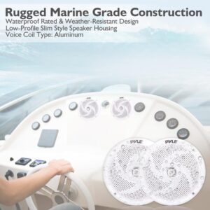 Pyle Marine Speakers - 4 Inch 2 Way Waterproof and Weather Resistant Outdoor Audio Stereo Sound System with 100 Watt Power and Low Profile Slim Style Design - 1 Pair - PLMRS4W (White)