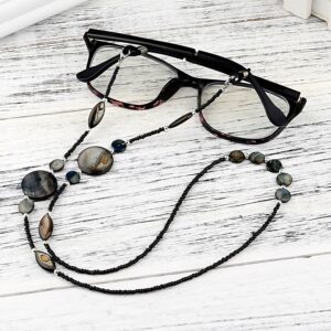 TOODOO 2 Pieces Glasses Chain for Women Beaded Eyeglass Straps Lanyards Sunglasses Holder Chain with 4 Pieces Silicone Loop (Color Set 1)