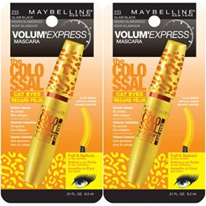 Maybelline New York Volum' Express The Colossal Cat Eyes Washable Mascara Makeup, Glam Black, 2 Count, Washable Glam Black