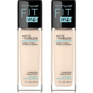 maybelline fit me matte + poreless liquid foundation makeup, porcelain, 2 count oil-free foundation