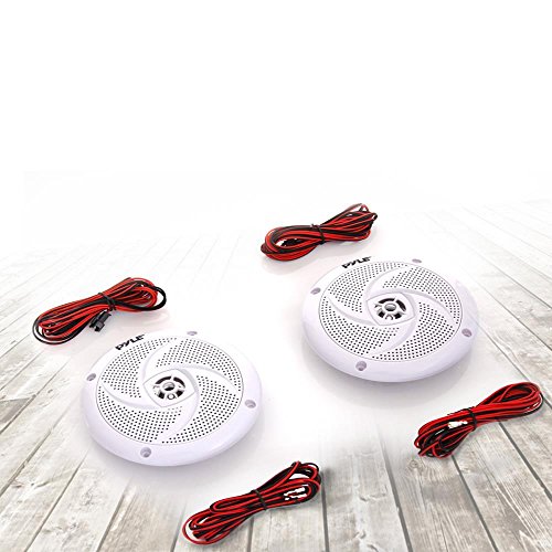 Pyle Marine Speakers - 4 Inch 2 Way Waterproof and Weather Resistant Outdoor Audio Stereo Sound System with LED Lights, 100 Watt Power and Low Profile Slim Style - 1 Pair - PLMRS43WL (White)