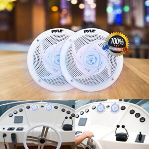 Pyle Marine Speakers - 4 Inch 2 Way Waterproof and Weather Resistant Outdoor Audio Stereo Sound System with LED Lights, 100 Watt Power and Low Profile Slim Style - 1 Pair - PLMRS43WL (White)