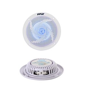 Pyle Marine Speakers - 4 Inch 2 Way Waterproof and Weather Resistant Outdoor Audio Stereo Sound System with LED Lights, 100 Watt Power and Low Profile Slim Style - 1 Pair - PLMRS43WL (White)