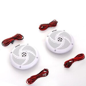 Pyle Marine Speakers - 4 Inch 2 Way Waterproof and Weather Resistant Outdoor Audio Stereo Sound System with LED Lights, 100 Watt Power and Low Profile Slim Style - 1 Pair - PLMRS43WL (White)