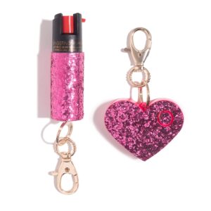 super-cute self defense kit - professional grade, maximum strength pepper spray with uv marking dye & personal safety alarm - pink & pink