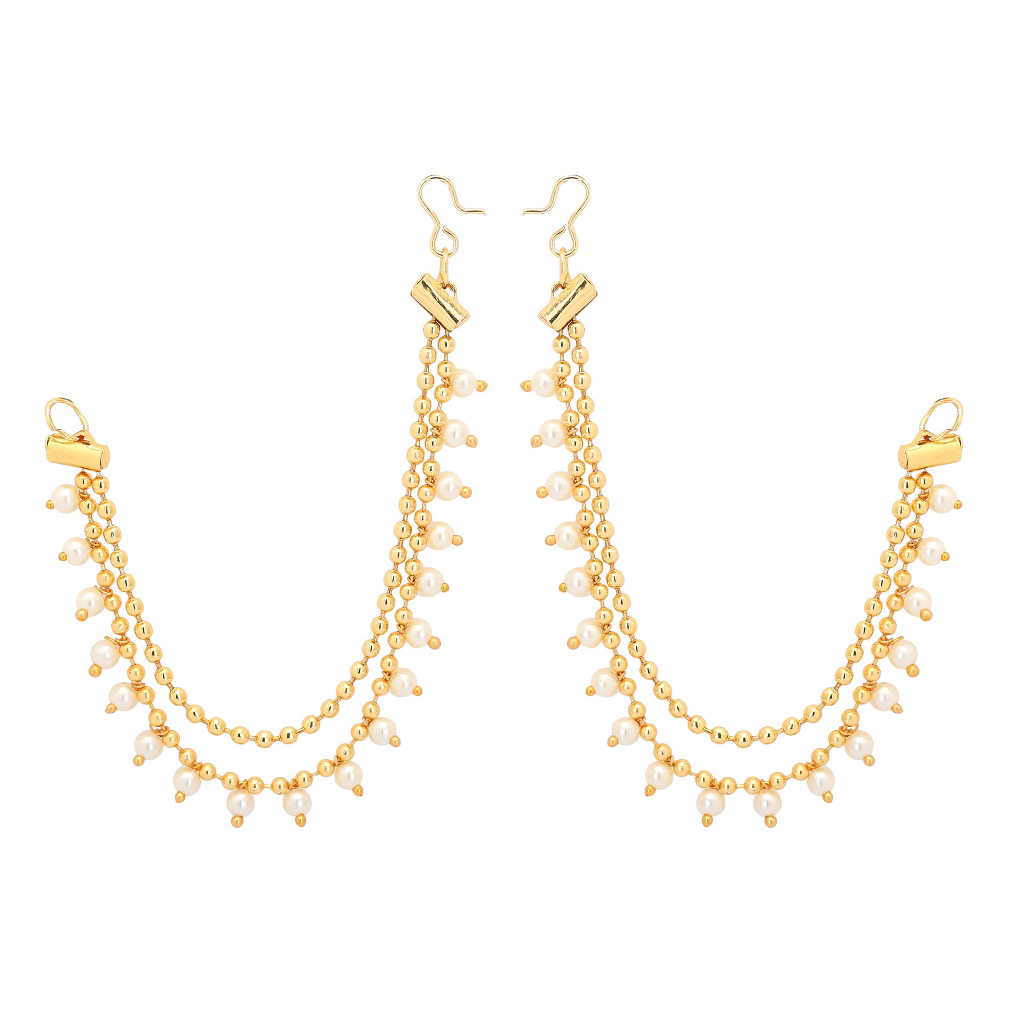 Jwellmart Indian Bollywood Gold Plated Faux Pearl Ear Chains for Earring support Traditional Jewelry