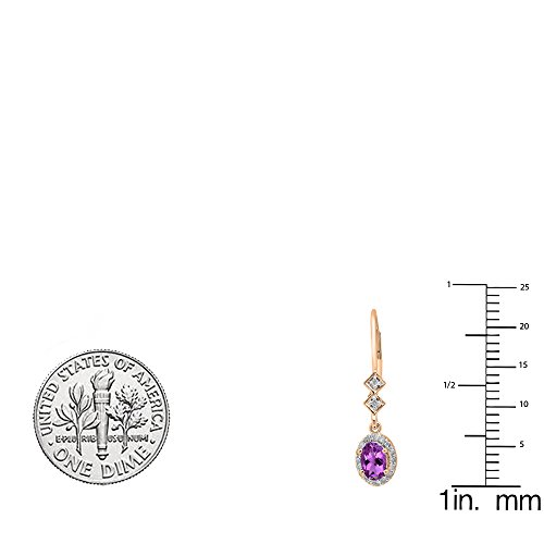 Dazzlingrock Collection 14K 6X4 MM Each Oval Amethyst & Round Diamond Ladies Halo Dangling Drop Earrings, Rose Gold