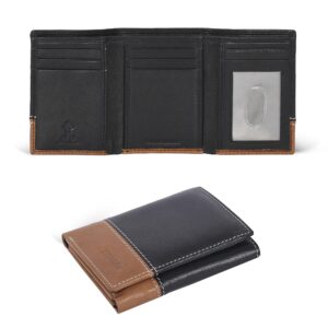 estalon real leather trifold wallet for men-rfid slim tri fold wallets minimalist 3 fold credit card holder id window christmas gift (charcoal/sierra)