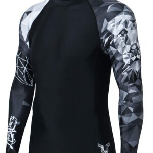 HUGE SPORTS Wildling Series UV Protection Quick Dry Compression Rash Guard (Lion,2XL)