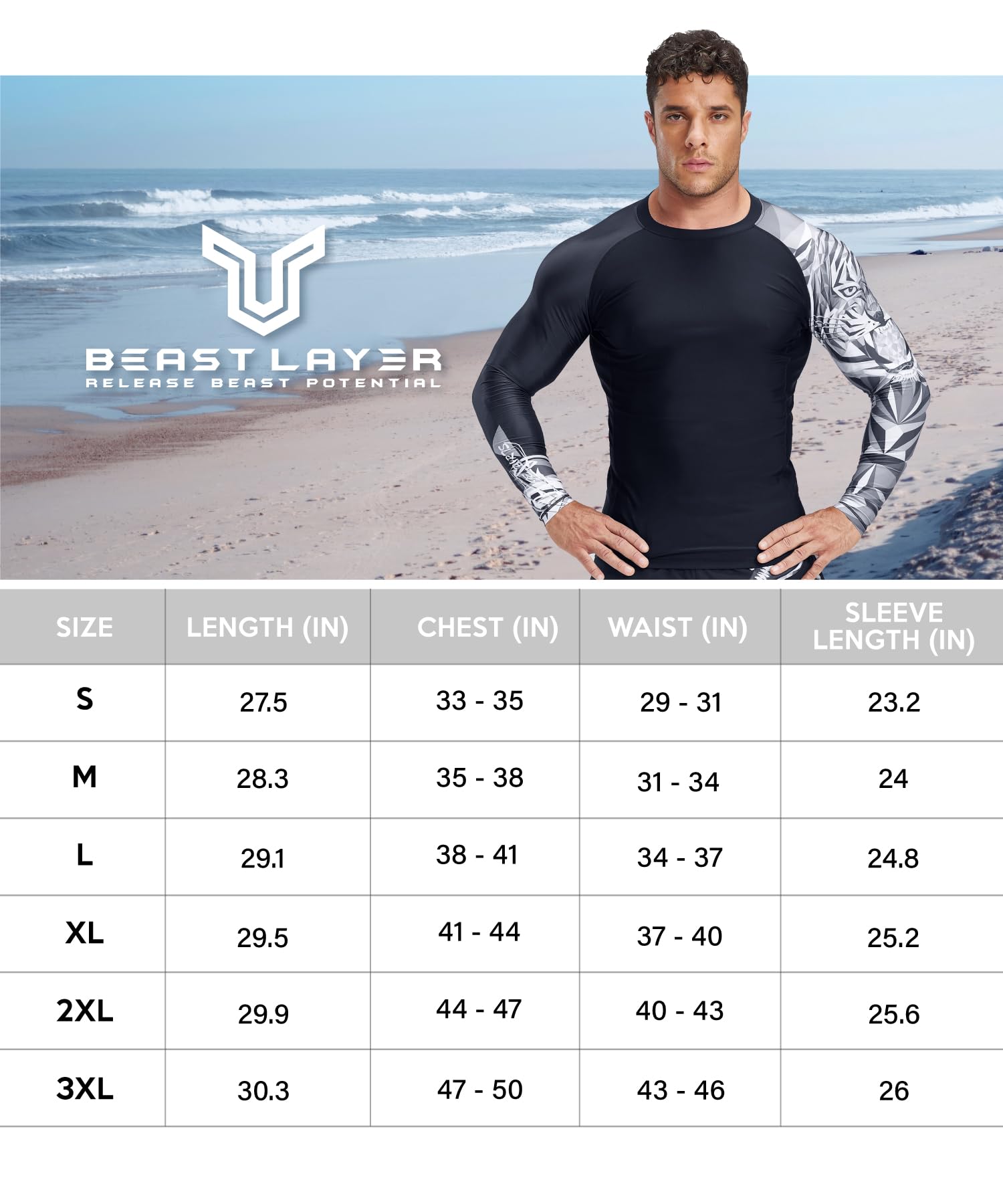 HUGE SPORTS Wildling Series UV Protection Quick Dry Compression Rash Guard (Lion,2XL)