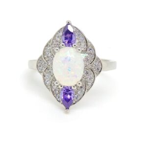 Ginger Lyne Collection Quinn Oval Shape Simulated Fire Opal Purple CZ Ring Size 8