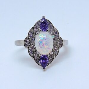 Ginger Lyne Collection Quinn Oval Shape Simulated Fire Opal Purple CZ Ring Size 8