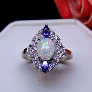 Ginger Lyne Collection Quinn Oval Shape Simulated Fire Opal Purple CZ Ring Size 8