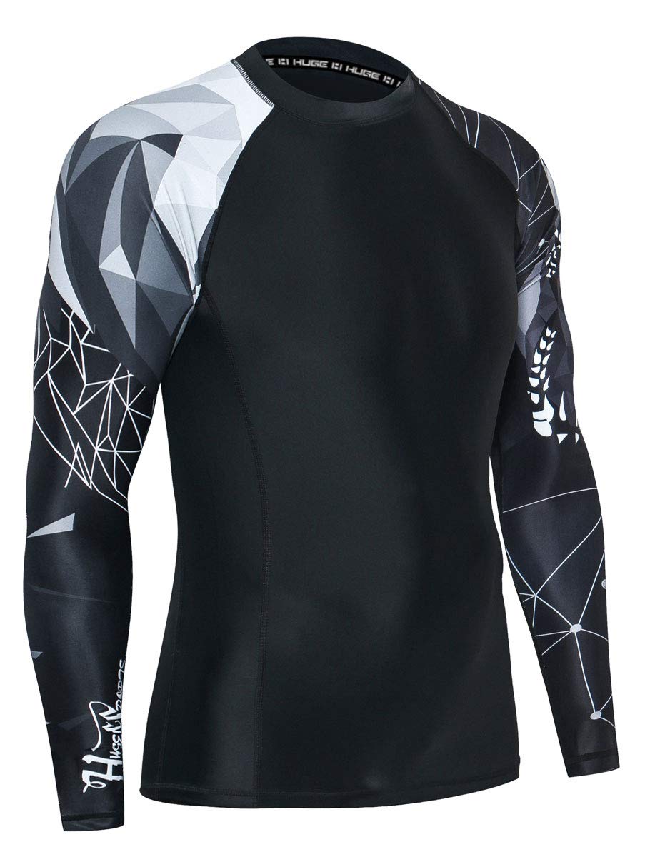 HUGE SPORTS Wildling Series UV Protection Quick Dry Compression Rash Guard (Shark,L)