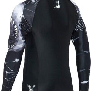 HUGE SPORTS Wildling Series UV Protection Quick Dry Compression Rash Guard (Shark,L)