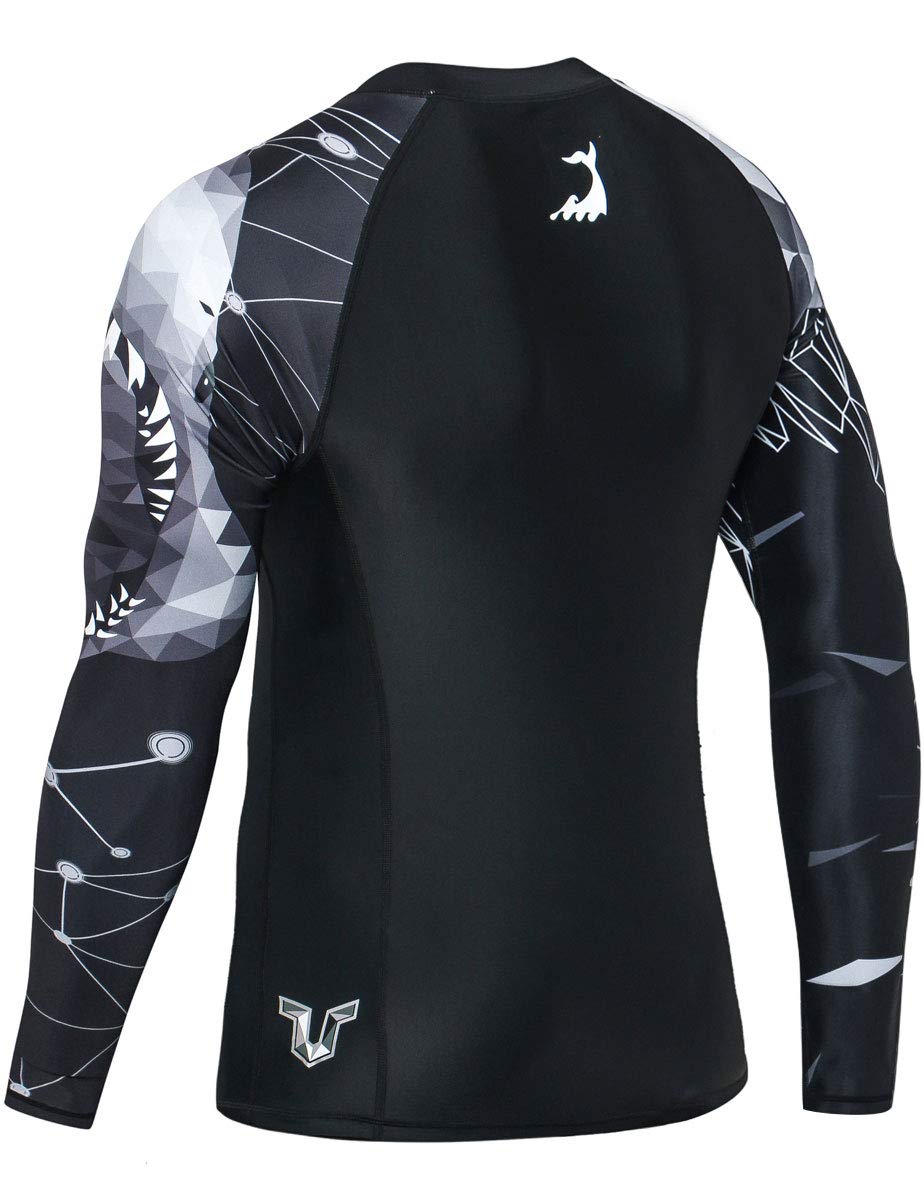 HUGE SPORTS Wildling Series UV Protection Quick Dry Compression Rash Guard (Shark,L)