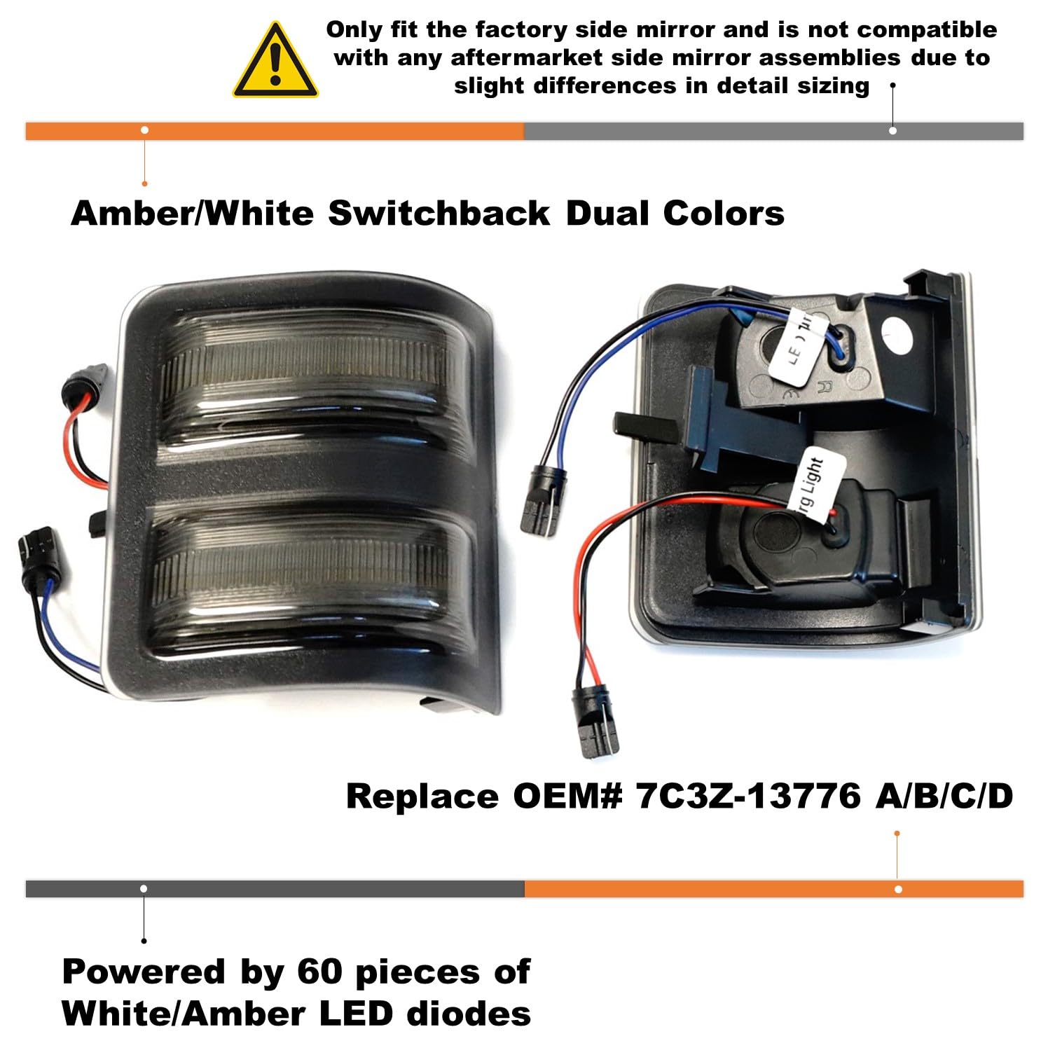 iJDMTOY Smoked Lens Switchback LED Side Mirror Marker Lamps Compatible With 2008-16 Ford F250 F350 F450 Super Duty, (2) Smoked Lens, White LED Parking Light, Amber LED Turn Signal Light