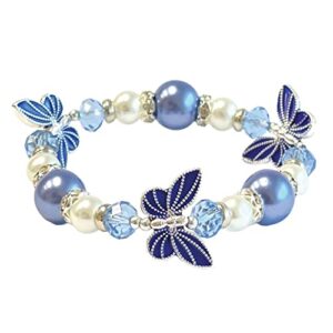 fiona Butterfly Bracelet - Butterfly Jewelry Gift For Women Girls - Butterfly Lovers Gift Stretch Bangle (Blue)