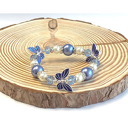 fiona Butterfly Bracelet - Butterfly Jewelry Gift For Women Girls - Butterfly Lovers Gift Stretch Bangle (Blue)