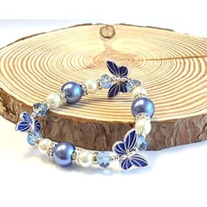 fiona Butterfly Bracelet - Butterfly Jewelry Gift For Women Girls - Butterfly Lovers Gift Stretch Bangle (Blue)