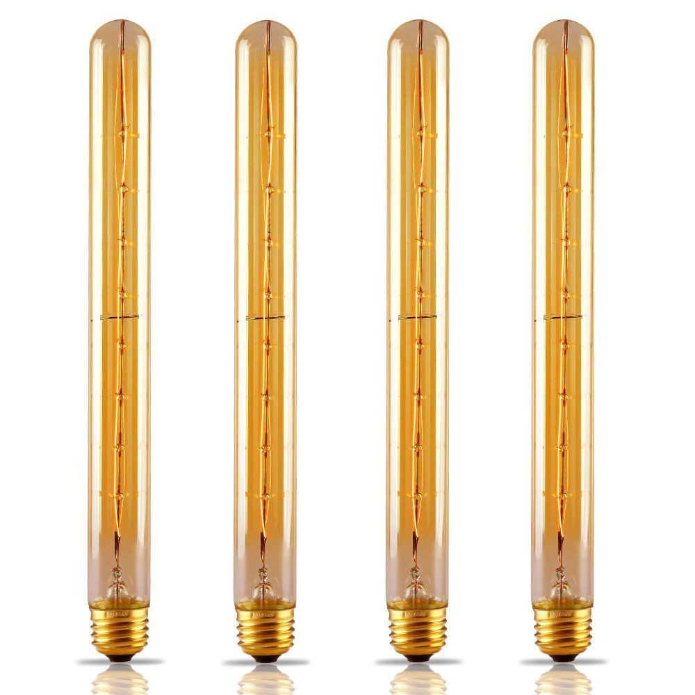 CTKcom T10/T300 40W Amber Vintage Edison Bulb， E26 Medium Base，2200K-2300K Tubular Bulb Nostalgic Tungsten Filament Antique Bulb Amber Glass for Industrial Wall Sconce Pendant Lighting-(4 Pack)