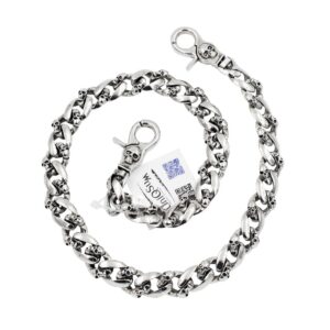 UNIQSUM Strong Skull Flat Soft curved Leash wallet chain Biker Punk Key chain SJ01S (Silver)