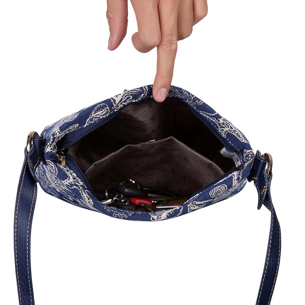 Signare Tapestry Crossbody Bag Shoulder Purse for Women In Blue Sea Shell Design (XB02-SHELL)