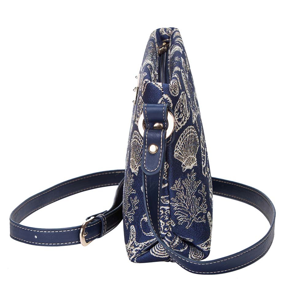 Signare Tapestry Crossbody Bag Shoulder Purse for Women In Blue Sea Shell Design (XB02-SHELL)