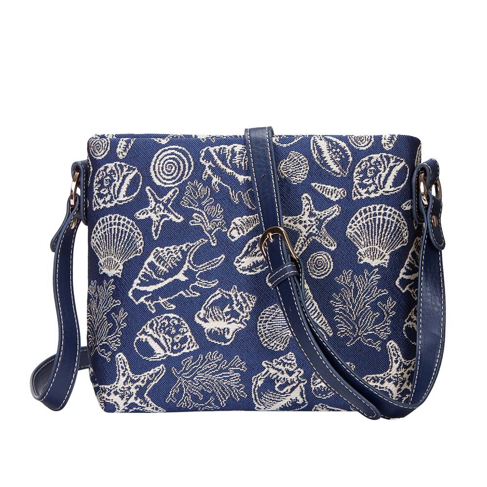 Signare Tapestry Crossbody Bag Shoulder Purse for Women In Blue Sea Shell Design (XB02-SHELL)