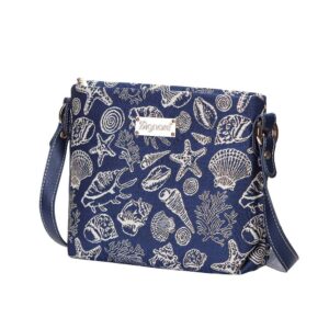 Signare Tapestry Crossbody Bag Shoulder Purse for Women In Blue Sea Shell Design (XB02-SHELL)