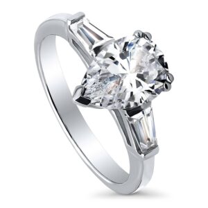 BERRICLE Sterling Silver Solitaire Wedding Engagement Rings 1.8 Carat Pear Cut Cubic Zirconia CZ Promise Ring for Women, Rhodium Plated Size 6.5