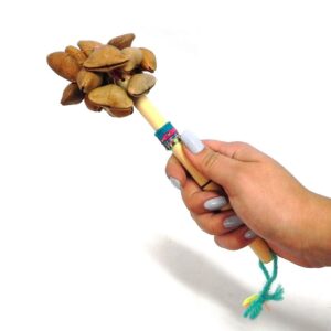 Natural Cacho Seed Pod Shell Nut Shaker Bamboo Wooden Handle Stick Rattle Maraca Handmade Percussion Gifts Peruvian Musical Instrument