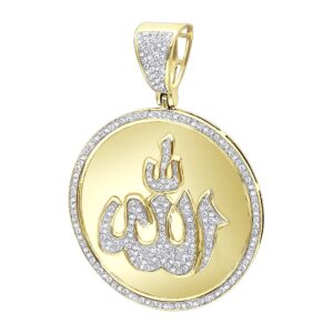 10K Gold Small Religious Muslim Islam God Allah Pendant Diamond Medallion 0.75ctw (Yellow Gold)