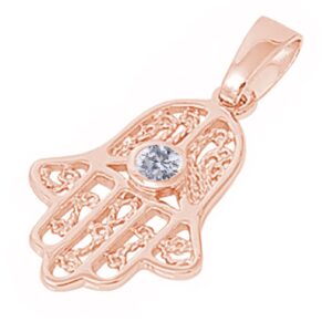 CloseoutWarehouse Cubic Zirconia Protection from the Evil Eye Hamsa Pendant Sterling Silver